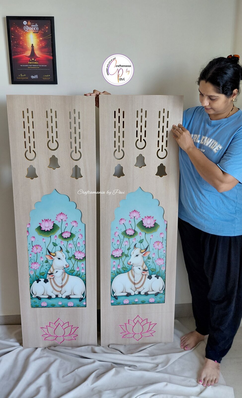 ✨ I had the opportunity to be a part of designing this beautiful puja room door for D'Designz Interiors, featuring timeless Pichwai art, carefully finished with a glossy resin topcoat. A perfect blend of tradition, art, and craftsmanship. 🤍